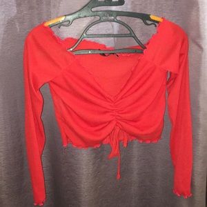 Red Off the Shoulder Crop Top